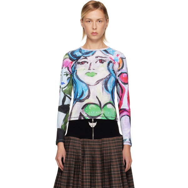  Chopova Lowena Multicolor Painted Pin Up Fitted Jersey T-shirt 