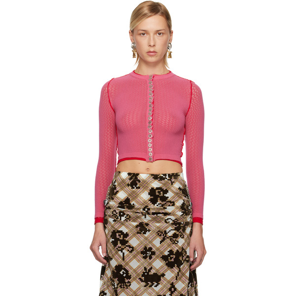  Chopova Lowena Pink Fishnet Cardigan 