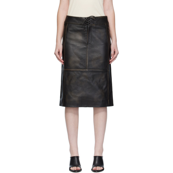  Christopher Esber Black Burnished Eddie Leather Midi Skirt 