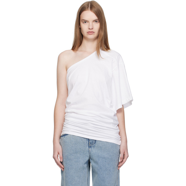  Christopher Esber White One Shoulder Draped T-shirt 