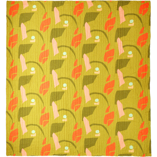  Cold Picnic Green & Khaki Aviary Early Spring Late Summer Queen Quilt 