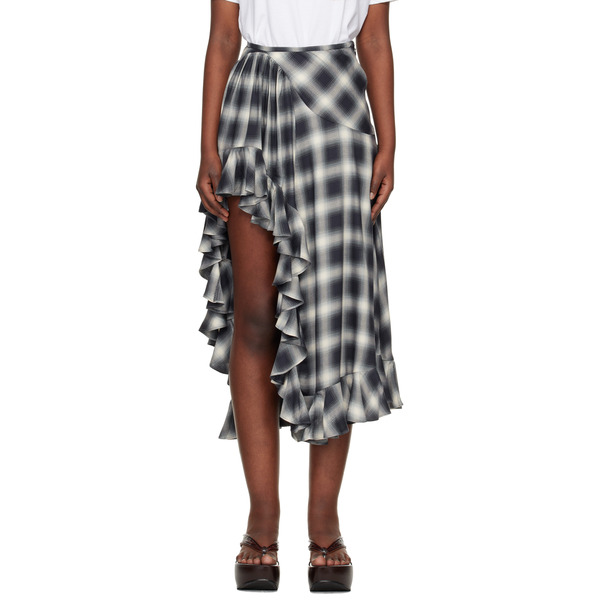 Collina Strada Black & White Lightweight Flannel Florist Midi Skirt 