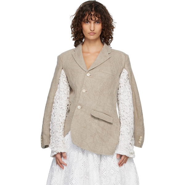  Comme Des Garçons Beige Linen Super Heavy Canvas & Cotton Lace Blazer 