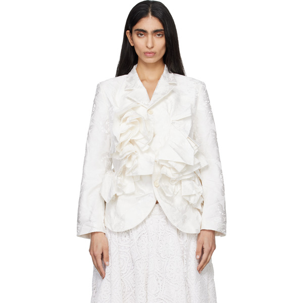  Comme Des Garçons Off-white Gros Grain Lace Pattern Garment Treated Blazer 