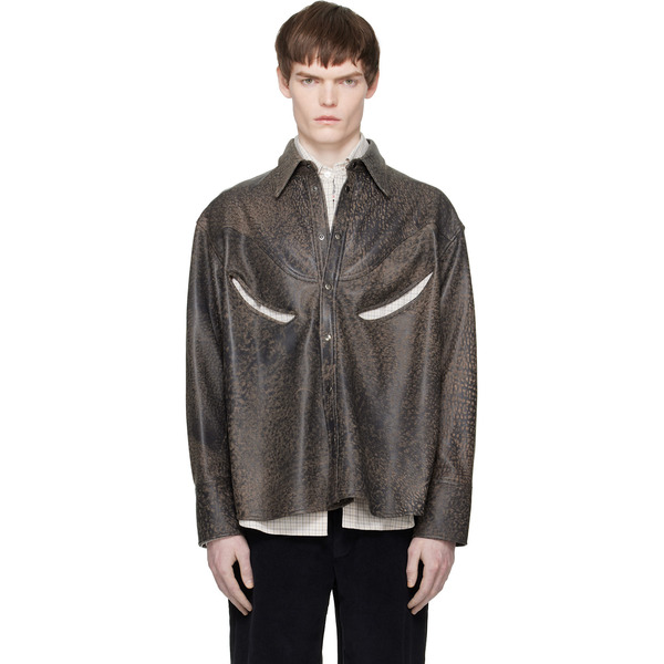  Commission Beige & Black Rider Leather Overshirt 