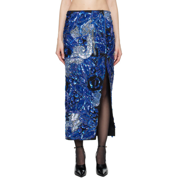  Conner Ives Blue Sequin Maxi Skirt 