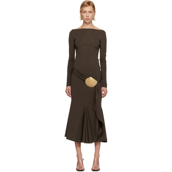  Conner Ives Brown Recycled Spandex Shell Belt Maxi Dress 