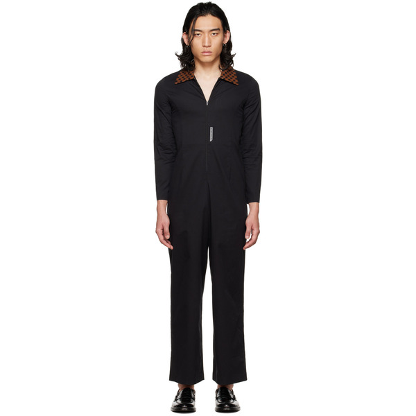  Connor Mcknight Black Chess Collar Embroidered Jumpsuit 
