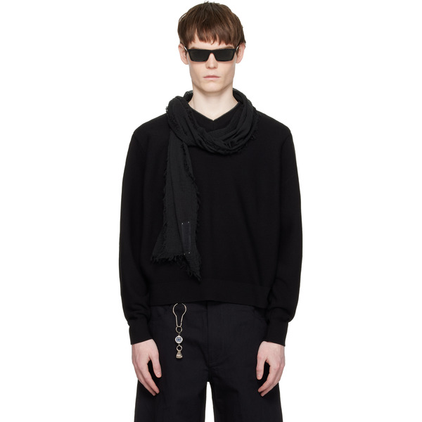  Coor Black V-neck Merino Wool Layered Sweater 