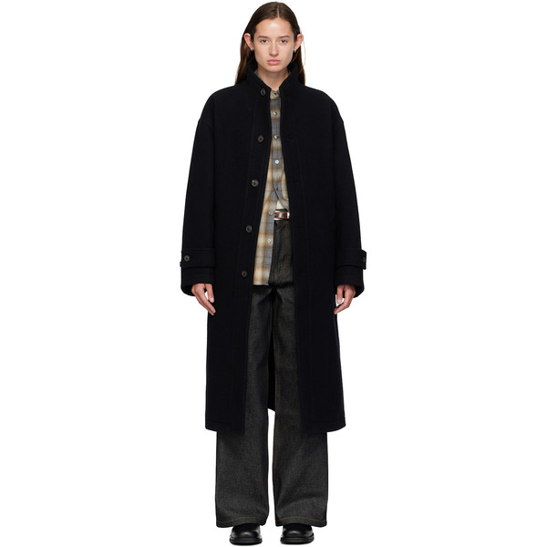  Coor Black Virgin Wool High-neck Coat 