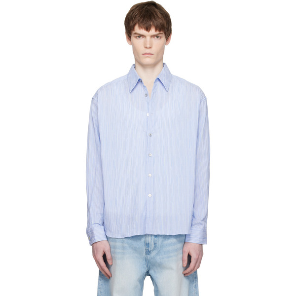  Coor Blue Semi-overfit Wrinkle Stripe Shirt 