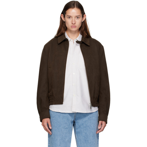  Coor Brown Quilted Swing Top Faux-suede Jacket 