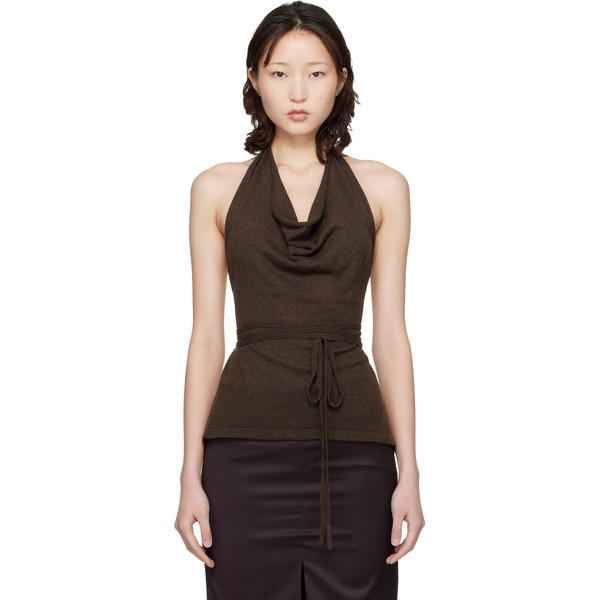  Cordera Brown Merino Wool Tie Top 