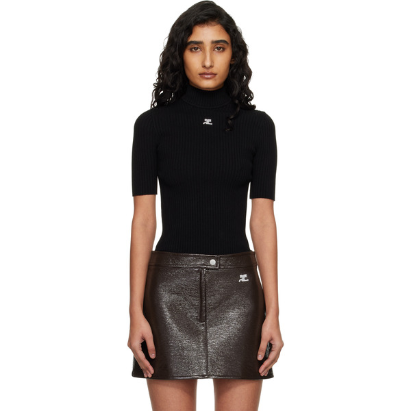 Courrèges Black Reedition Short Sleeves Rib Knit Turtleneck 