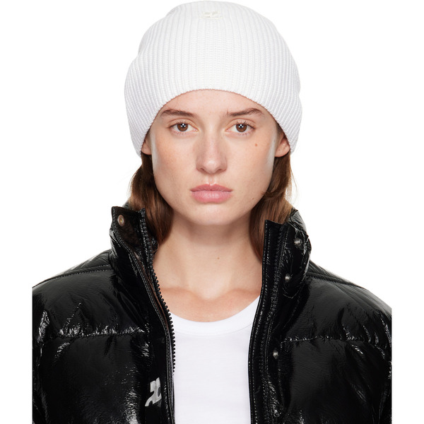 Courrèges White Ac Light Wool Beanie 