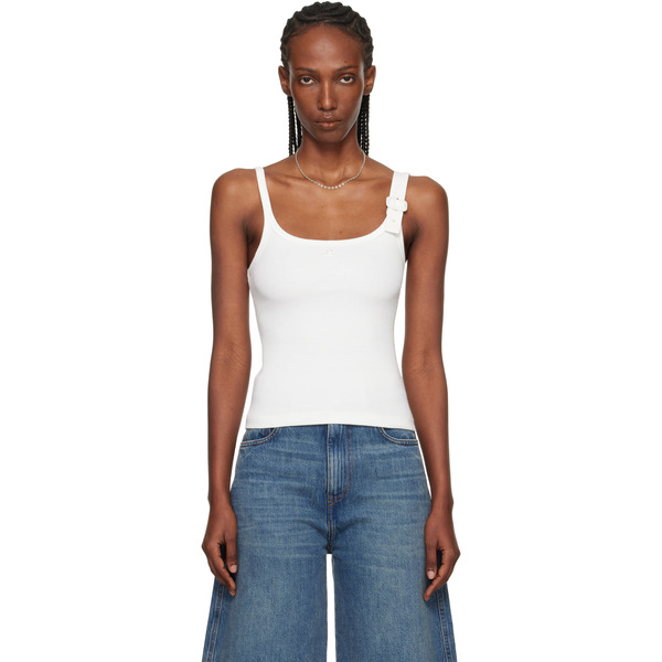  Courrèges White Buckle 90's Rib Tank Top 