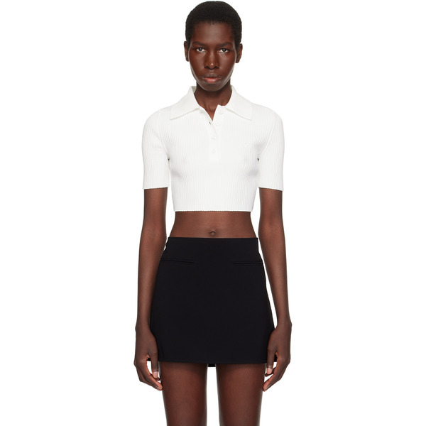  Courrèges White Cropped Knit Polo 
