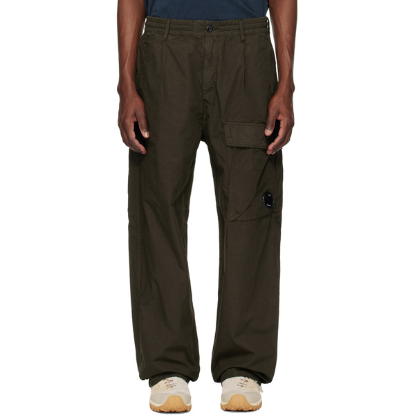  C.p. Company Khaki Micro-reps Boxy Leg Pocket Lens Cargo Pants 