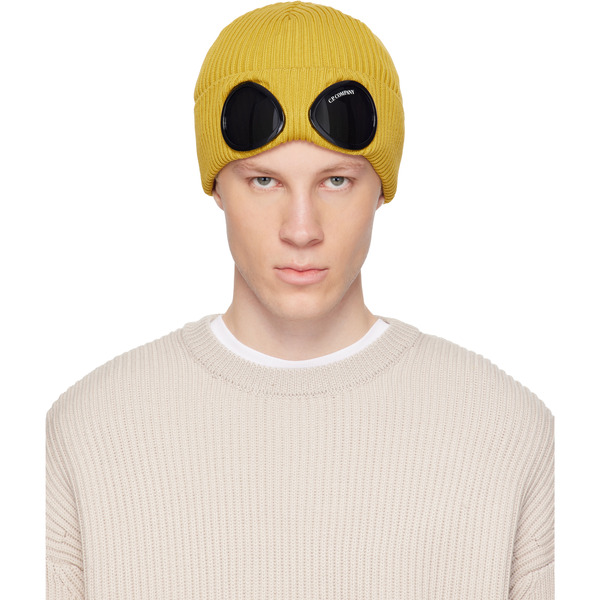  C.p. Company Yellow Cotton Goggle Beanie 