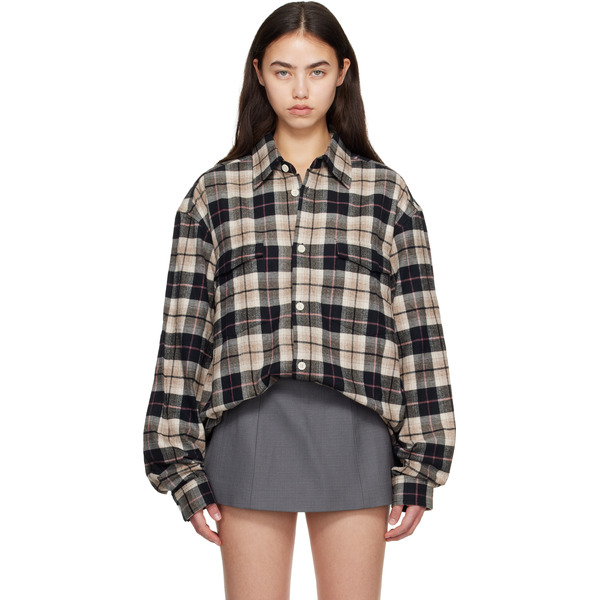  Cplus Series Beige & Black Checked Oversize Shirt 