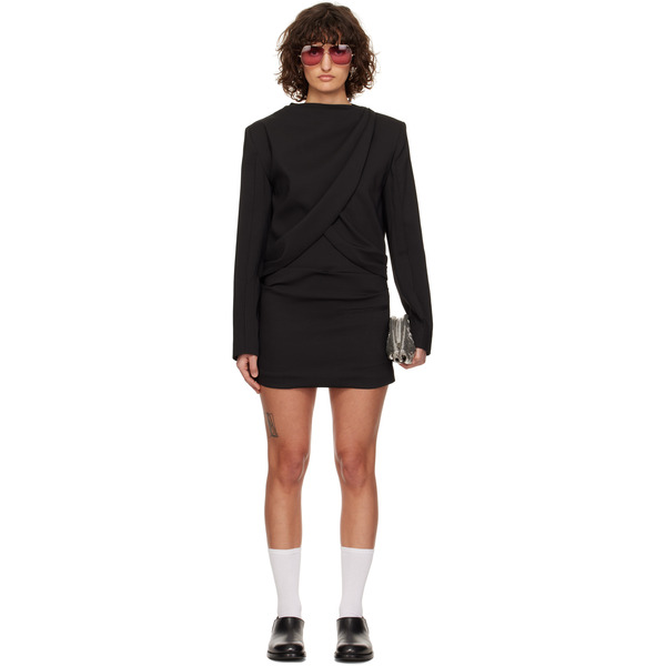  Cplus Series Black Cross Panels Long Sleeve Minidress 