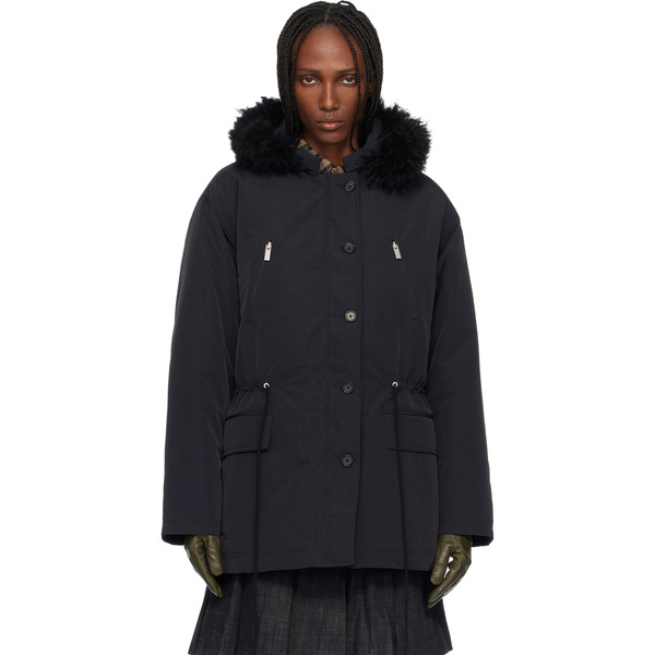  Cplus Series Black Faux-fur Hood Parka 