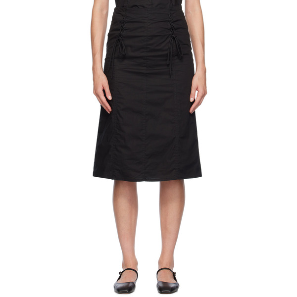  Deiji Studios Black Double Lace Up Midi Skirt 