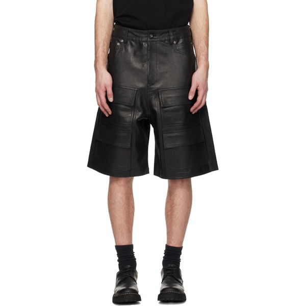  Det Blev Sent Black Leather Double Cargo Shorts 