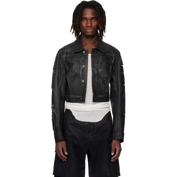  Det Blev Sent Black Waxed Cropped Bayard Denim Jacket 