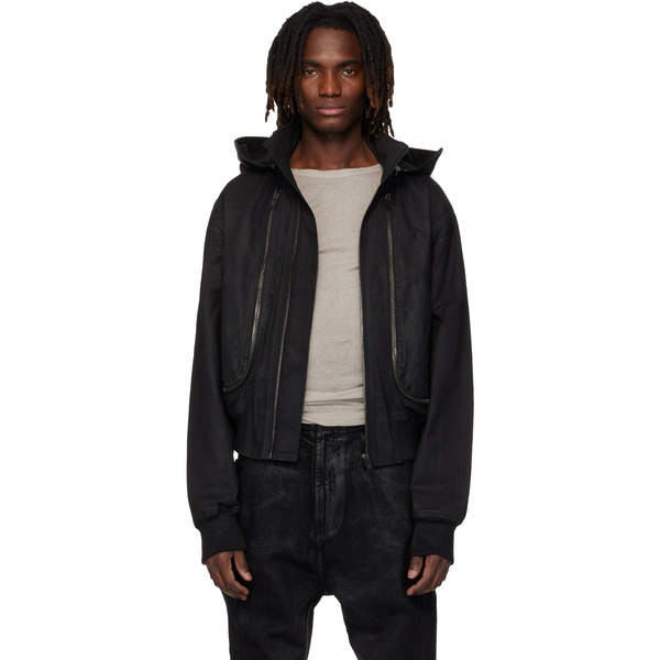  Det Blev Sent Black Waxed Hooded Cargo Bomber Jacket 