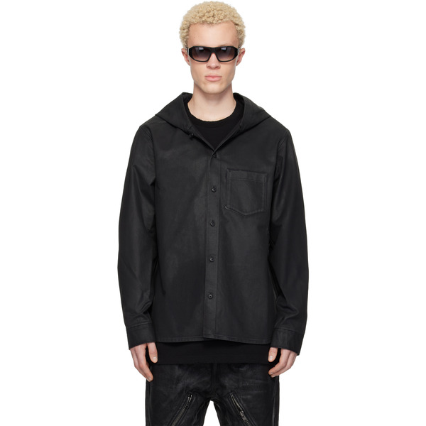  Det Blev Sent Black Waxed Hooded Shirt 