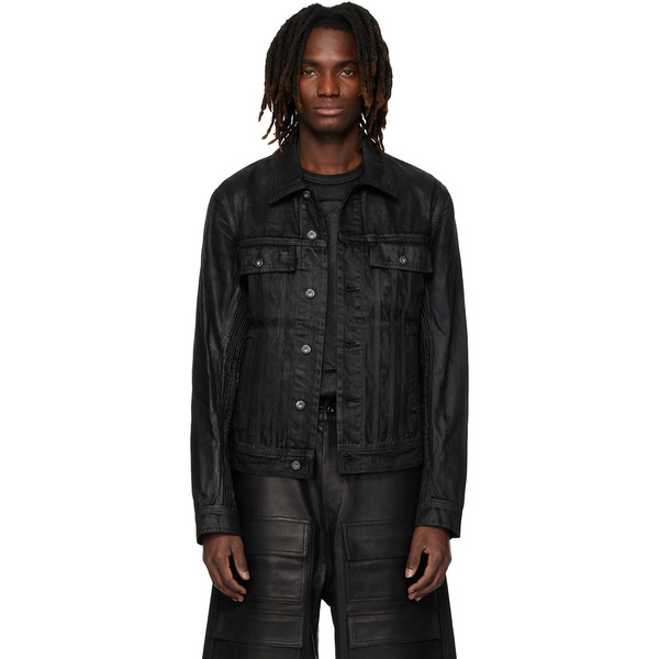  Det Blev Sent Black Waxed Pintuck Bayard Denim Jacket 