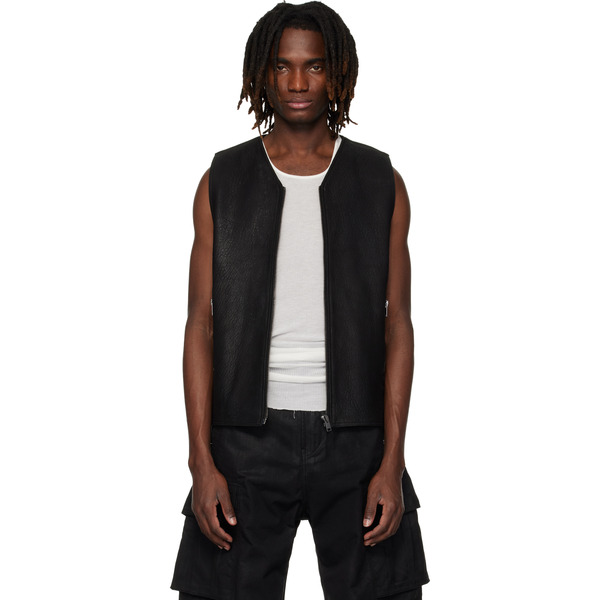  Det Blev Sent Black Zip Leather Vest 