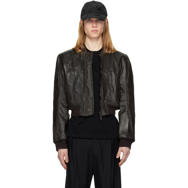  Det Blev Sent Brown Locust Crack Waxed Denim Bomber Jacket 