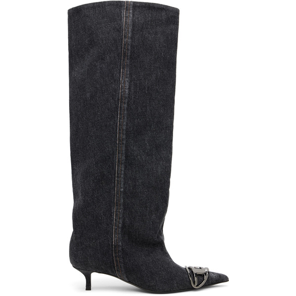  Diesel Black D-venus Kb Slouchy Denim Tall Boots 