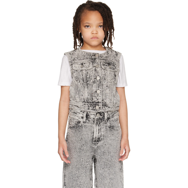  Diesel Kids Gray Frayed Texture Denim Vest 