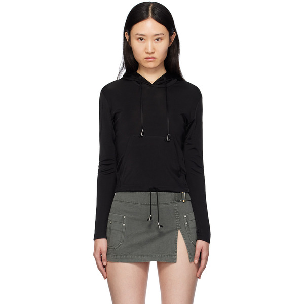  Dion Lee Black Lustrous Shrunken Hoodie 