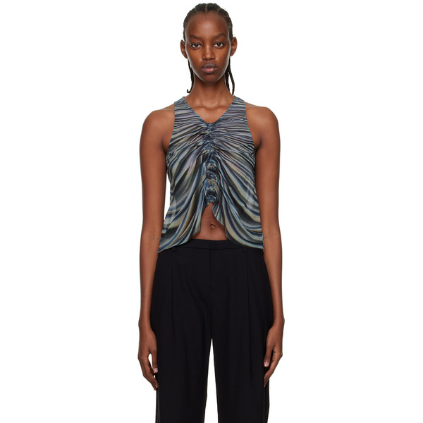  Dion Lee Blue Shirred Drape Tank Top 