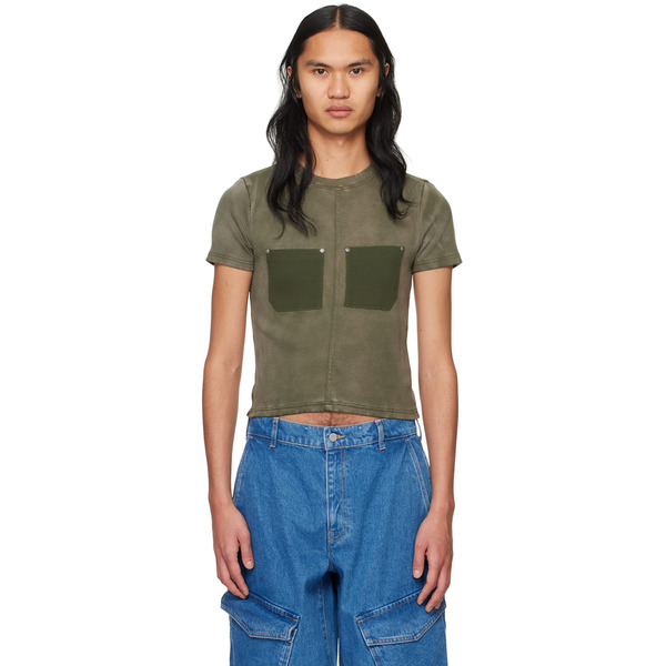  Dion Lee Khaki Sprayed Shrunken Rivet T-shirt 