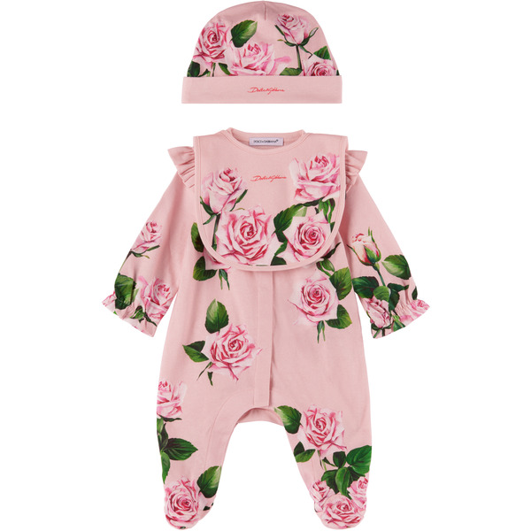  Dolce&gabbana Baby Pink Rose Print Jumpsuit Set 