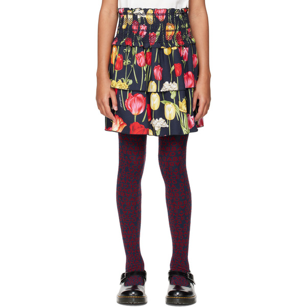  Dolce&gabbana Kids Navy Tulips Printed Skirt 