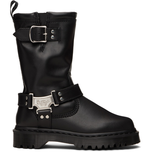  Dr. Martens Black Anistone Hi Leather Biker Boots 