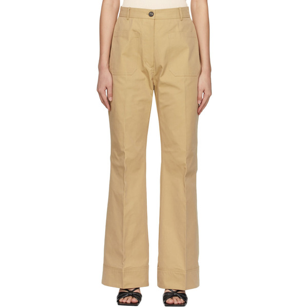  Drae Beige Cotton Patch Pocket Flared Trousers 