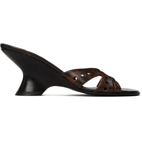  Dries Van Noten Black & Brown Leather Mule Heeled Sandals 