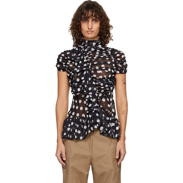  Dries Van Noten Black Fitted Gathered High-neck Blouse 