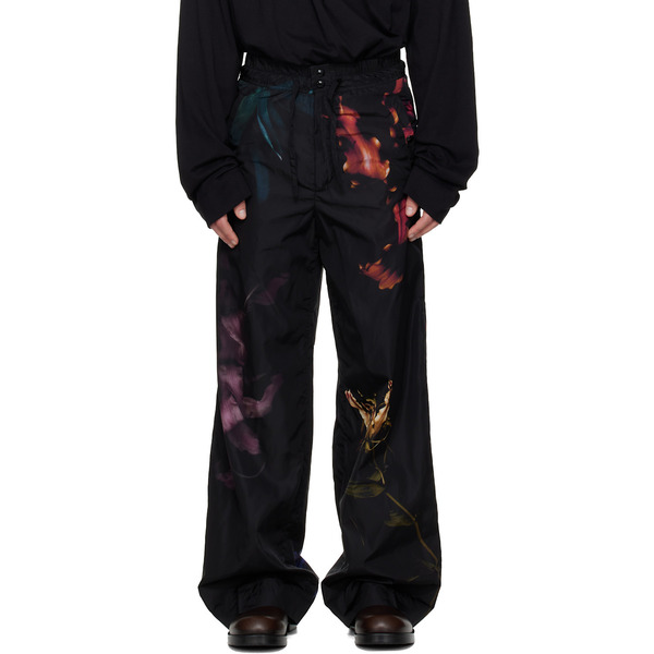  Dries Van Noten Black Floral Print Trousers 