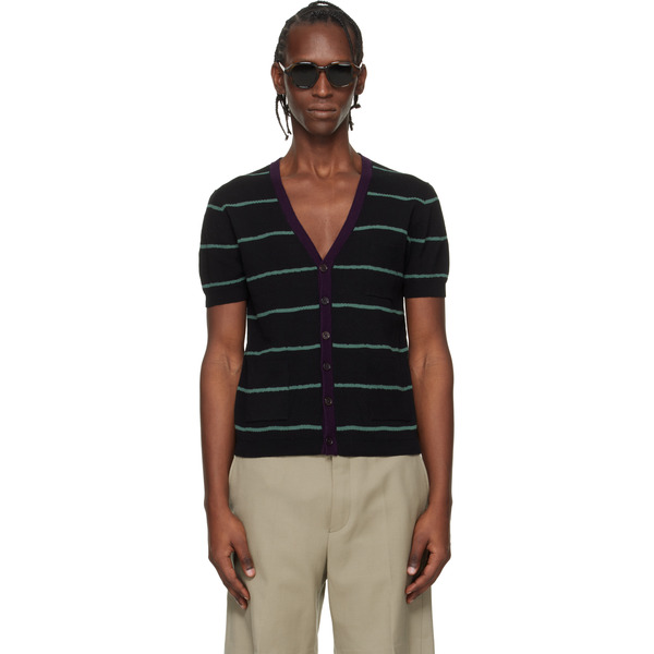  Dries Van Noten Black Striped Cardigan 