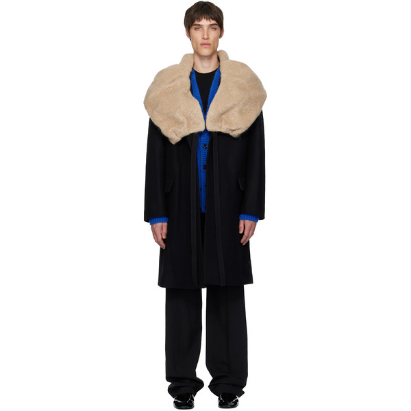  Dries Van Noten Black Wool Collar Coat 