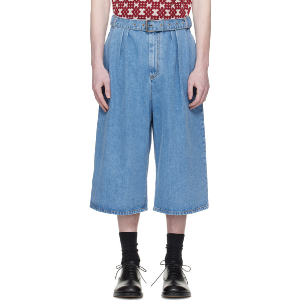  Dries Van Noten Blue Pleated Denim Shorts 