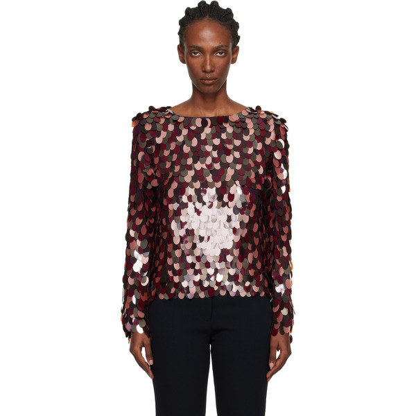  Dries Van Noten Burgundy Sequin Blouse 
